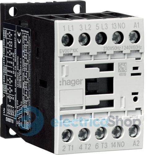 Контактор корпусний 3P + 1НВ, 230В-АС, 7А AC-3, Hager EV00710C