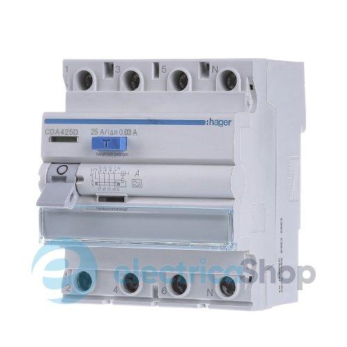 Дифреле 4P, 6kA, 25A,30mA, A, Hager CDA425D