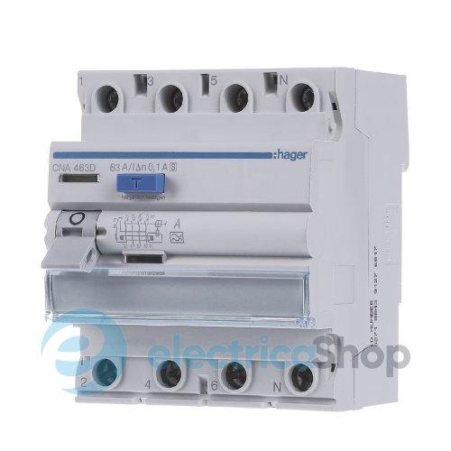 Дифреле 4P, 6kA, 63A, 100mA, A, S, Hager CNA463D