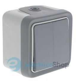 Перемикач 2-клавішний на 2 напрямки, 10А IP55, накладний «Legrand» Plexo — 69715, колір сірий