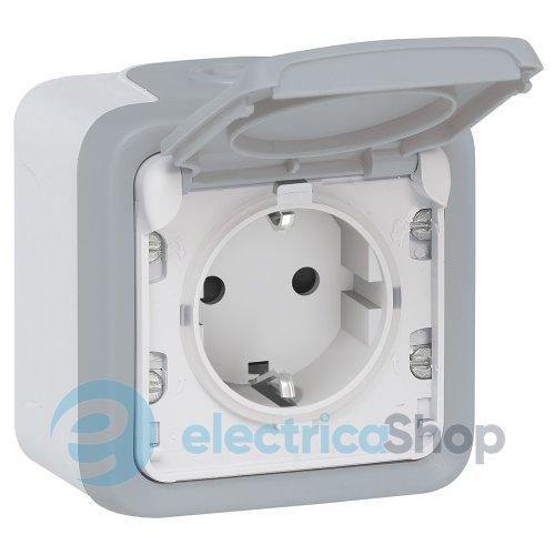 Розетка із заземленням 16А IP55, накладна «Legrand» Plexo — 69733, колір сірий