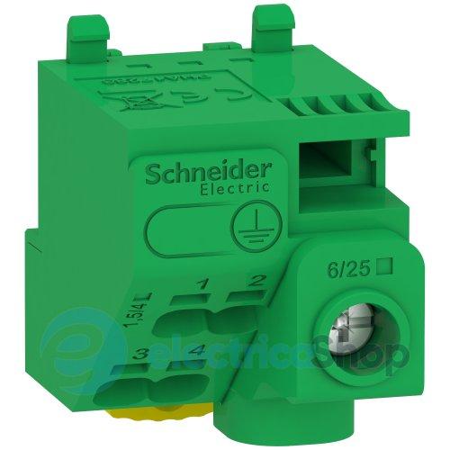 Клемний блок PE, 5 виходів, 1x25 мм² + 4x4 мм², Schneider Electric LGYT1E05