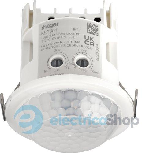 Датчик руху 360°, 1НВ контакт, 10A AC1/230V~, виявлення Ø10м, EER501 Hager, внутрішній монтаж