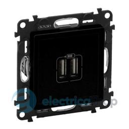 Розетка USB для зарядки подвійна, Valena Life Black 756312 чорний матовий
