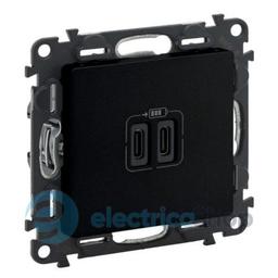 Розетка з двома USB-роз'ємами тип C + тип C 240V/5V 3000мА Legrand Valena Life Black 756307 чорний матовий