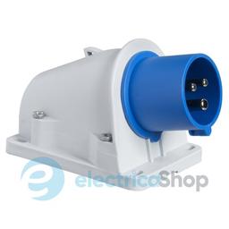 Вилка настінна кутова 16A 2P+E, 6г, 200-250V/AC IP44, гвинтове з'єднання, SE PratiKa PKE16W423