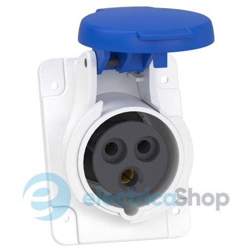 Розетка панельна кутова 16A 2P+E, 6г, 200-250V/AC IP44, з'єднання гвинтами, SE PratiKa PKF16F423