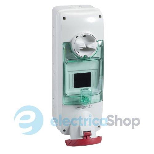 Розетка навісна з блокуванням та DIN рейкою 63А 3Р+Е, 6г, 415V/AC IP65, SE Kaedra Box PKB63Q534