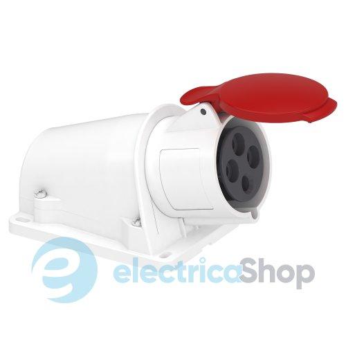Розетка кутова настінна 32A 3P+E, 6г, 380-415V/AC, IP44, з'єднання гвинтами, SE PratiKa PKF32W434
