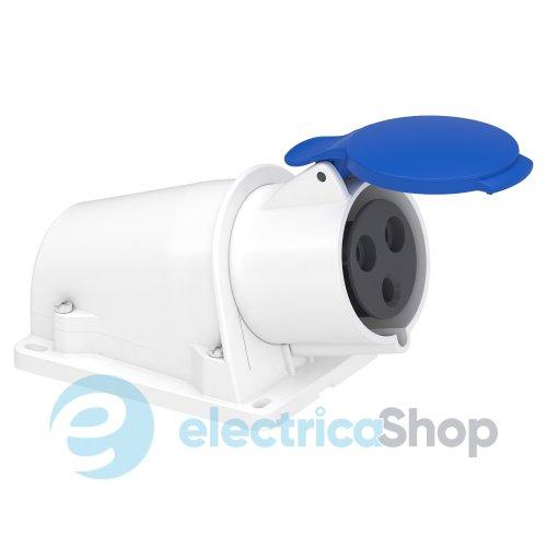 Розетка кутова настінна 32A 2P+E, 6г, 200-250V/AC, IP44, з'єднання гвинтами, SE PratiKa PKF32W423