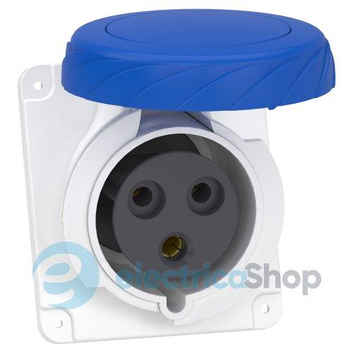 Розетка панельна кутова 32A 2P+E, 6г, 200-250V/AC, IP67, з'єднання гвинтами, SE PratiKa PKF32F723
