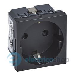 Розетка 2К+З німецький стандарт зі шторками клеми гвинтові Legrand Mosaic New 079351L колір чорний матовий