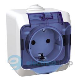 Розетка з з/к 16А, шт. та прозорою кришкою зовнішнього монтажу IP44 Cedar Plus Schneider Electric білий