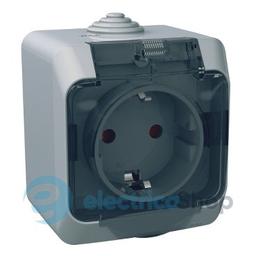 Розетка з з/к 16А, шт. та прозорою кришкою зовнішнього монтажу IP44 Cedar Plus Schneider Electric сірий