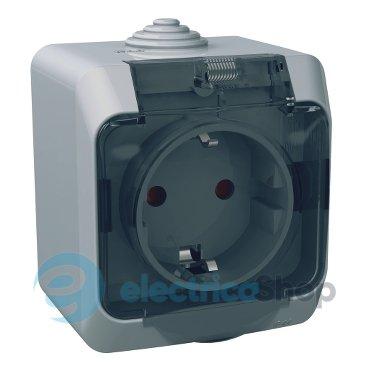 Розетка з з/к 16А, шт. та прозорою кришкою зовнішнього монтажу IP44 Cedar Plus Schneider Electric сірий