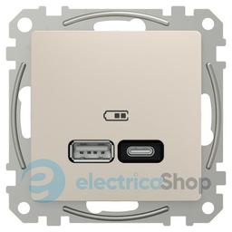 USB-розетка тип A+C 21 Вт. Sedna Design SE SDD112405, бежевий