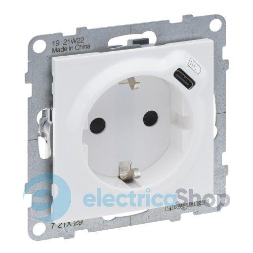 Розетка із з/к та захист. шторками + USB С 1,5А/250V для серії SUNO Legrand 721129 білий