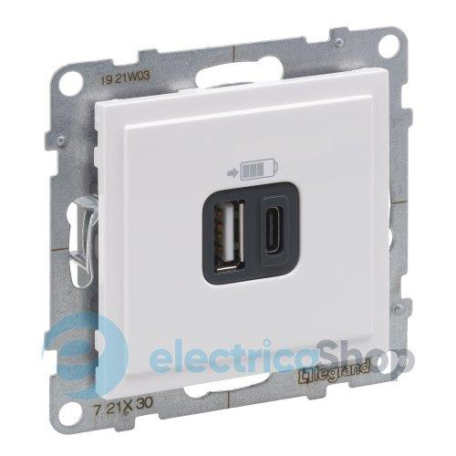 Розетка для заряджання USB А+C 12Вт+15Вт/5V для серії SUNO Legrand 721130 білий