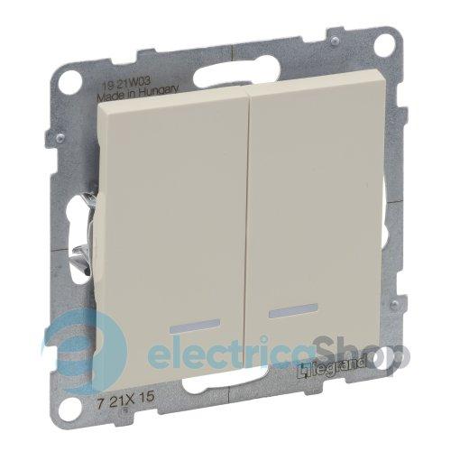 Вимикач 2-кл з підсв. (пруж.клеми) 10А/250V для серії SUNO Legrand 721215 слонова кістка