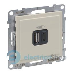 Розетка для заряджання USB А+C 12Вт+15Вт/5V для серії SUNO Legrand 721230 слонова кістка