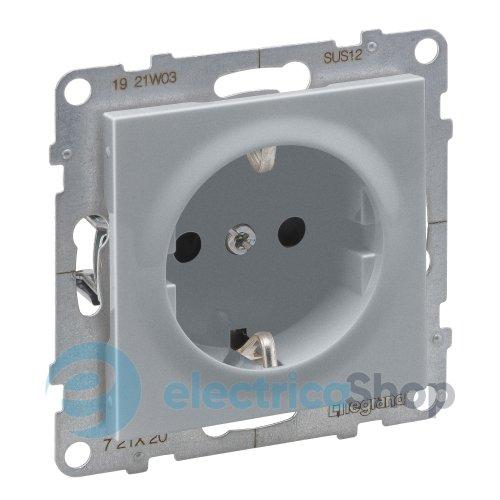 Розетка із з/к та шторками (пруж.клеми) 16А/250V для серії SUNO Legrand 721320 алюміній