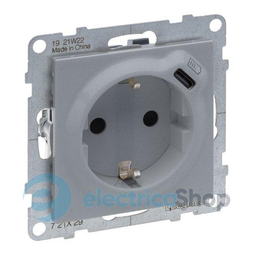 Розетка із з/к та захист. шторками + USB С 1,5А/5V для серії SUNO Legrand 721329 алюміній