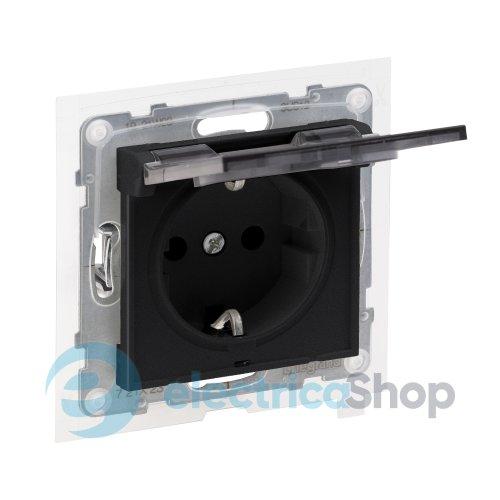Розетка IP44 із з/к та кришкою і захист. шторками (пруж.клеми) 16А/250V для серії SUNO Legrand 721423 чорний