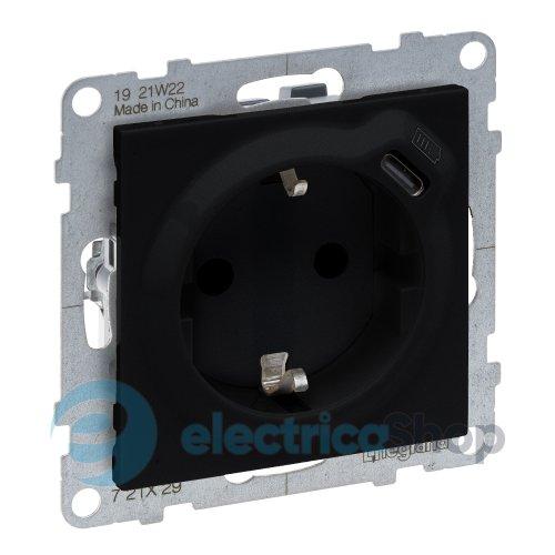Розетка із з/к та захист. шторками + USB С 1,5А/5V для серії SUNO Legrand 721429 чорний