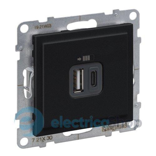 Розетка для заряджання USB А+C 12Вт+15Вт/5V для серії SUNO Legrand 721430 чорний