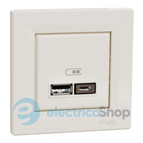 Розетка USB тип A+C 21 Вт Asfora (EPH2700523 крем)