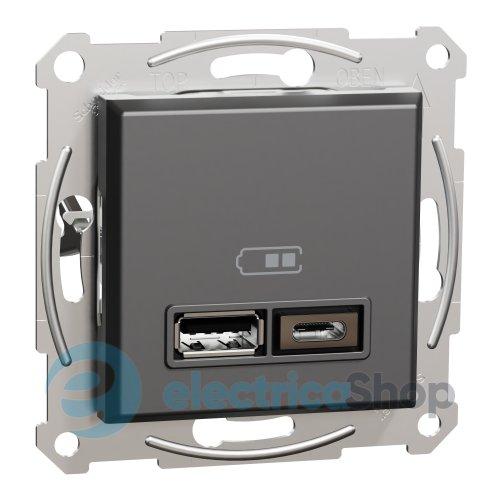 Розетка USB тип A+C 21 Вт Asfora (EPH2700571 антрацит)