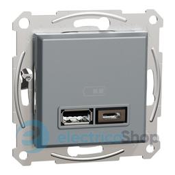 Розетка USB тип A+C 21 Вт Asfora (EPH2700562 сталь)
