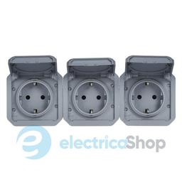 Розетка 3х2К+З 16А/250В гориз. мех-м. Legrand Plexo New 069578L колір сірий
