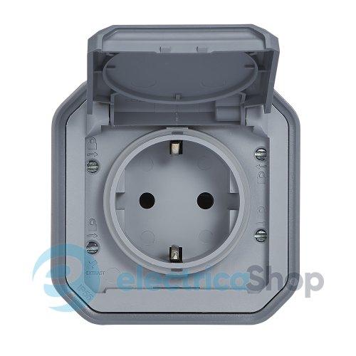 Розетка 2К+З 16А/250В з автом. клем. наклад. Legrand Plexo New 069730L колір сірий
