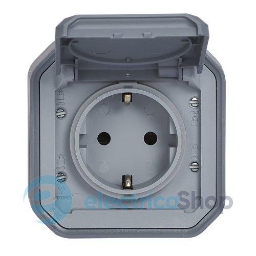 Розетка 2К+З 16А/250В з гвин. клем. накл. Legrand Plexo New 069733L колір сірий