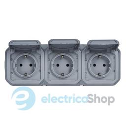 Розетка 3х2К+З 16А/250В наклад. гориз. Legrand Plexo New 069743L колір сірий