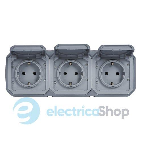 Розетка 3х2К+З 16А/250В наклад. гориз. Legrand Plexo New 069743L колір сірий