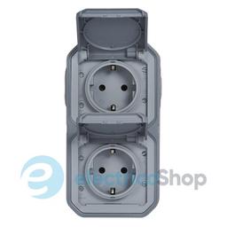 Розетка 2х2К+З 16А/250В наклад. верт. Legrand Plexo New 069744L колір сірий