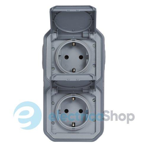 Розетка 2х2К+З 16А/250В наклад. верт. Legrand Plexo New 069744L колір сірий