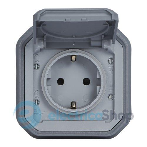 Розетка 2К+З 16А/250В з гвин. клем. і монт. лап. вбуд. Legrand Plexo New 069834L колір сірий