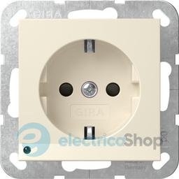 Розетка із з/к та шторками, з LED підсвічуванням, 16А/250V System 55 Gira 417001, кремовий глянцевий