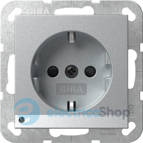 Розетка із з/к та шторками, з LED підсвічуванням, 16А/250V System 55 Gira 417026, алюміній