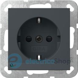 Розетка із з/к та шторками, з LED підсвічуванням, 16А/250V System 55 Gira 417028, антрацит