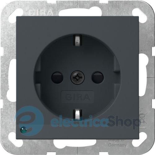 Розетка із з/к та шторками, з LED підсвічуванням, 16А/250V System 55 Gira 417028, антрацит