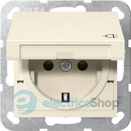 Розетка з з/к та кришкою, шторки, System 55 Gira 441401, кремовий глянцевий