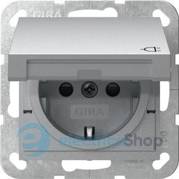 Розетка з з/к та кришкою, шторки, System 55 Gira 441426, алюміній