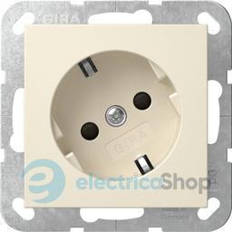 Розетка із з/к та шторками, вихід з поворотом на 30°, 16А/250V, без розпірних лапок, System 55 Gira 441801, кремовий глянцевий