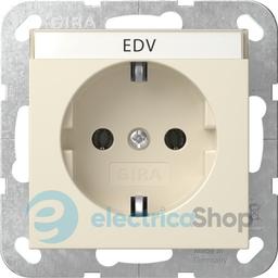 Розетка із з/к 16А/250V, поле для напису, System 55 Gira 445701, кремовий глянцевий