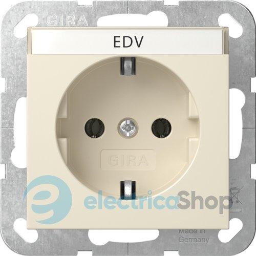 Розетка із з/к 16А/250V, поле для напису, System 55 Gira 445701, кремовий глянцевий