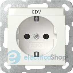 Розетка із з/к 16А/250V, поле для напису, System 55 Gira 445703, білий глянцевий